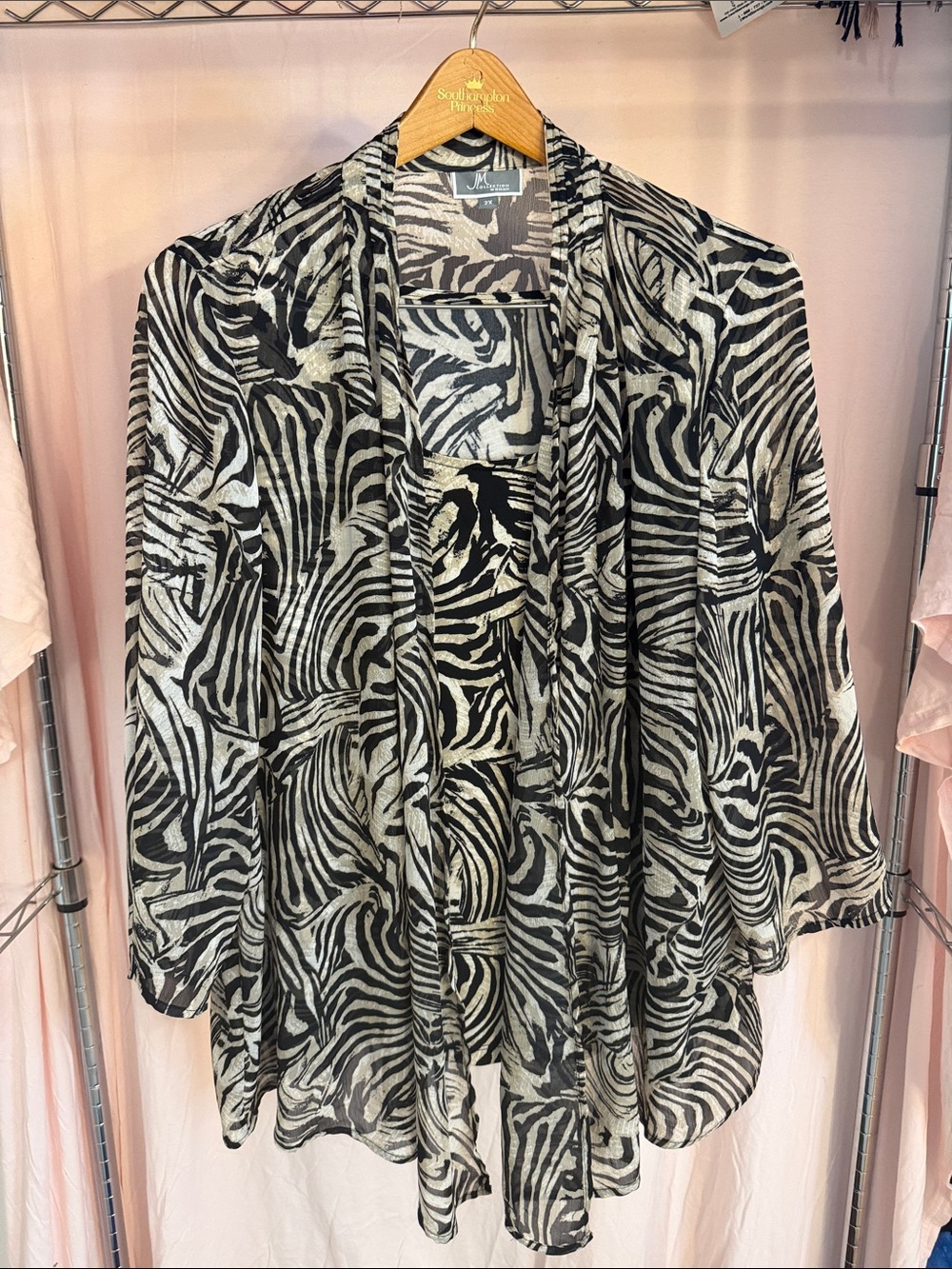 JM Collection Black and White Zebra-Print Sheer Cardigan Tunic